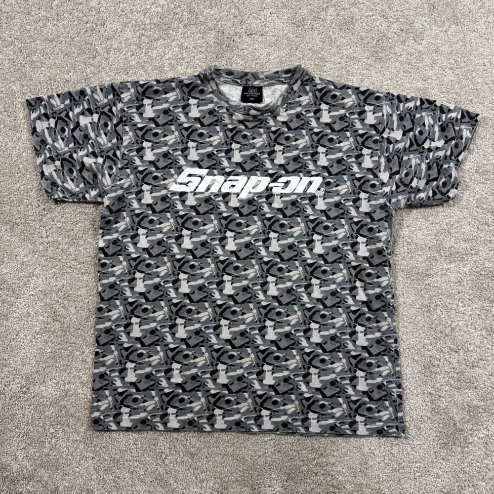 Snap-on Tools Mens Camo Tool Print Logo T-Shirt Grey Black Large Short Sleeve